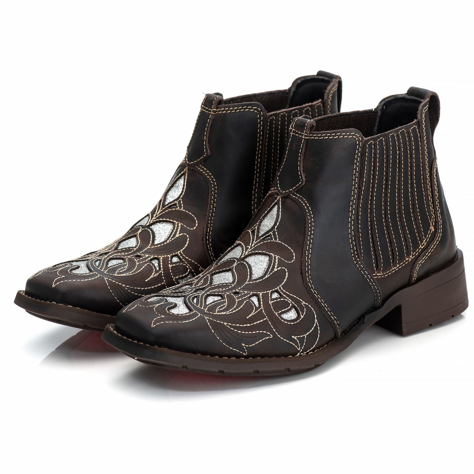 Bota Feminina Texana Couro Genuíno Laser Bico Quadrado Conforto Durabilidade Estilo Country