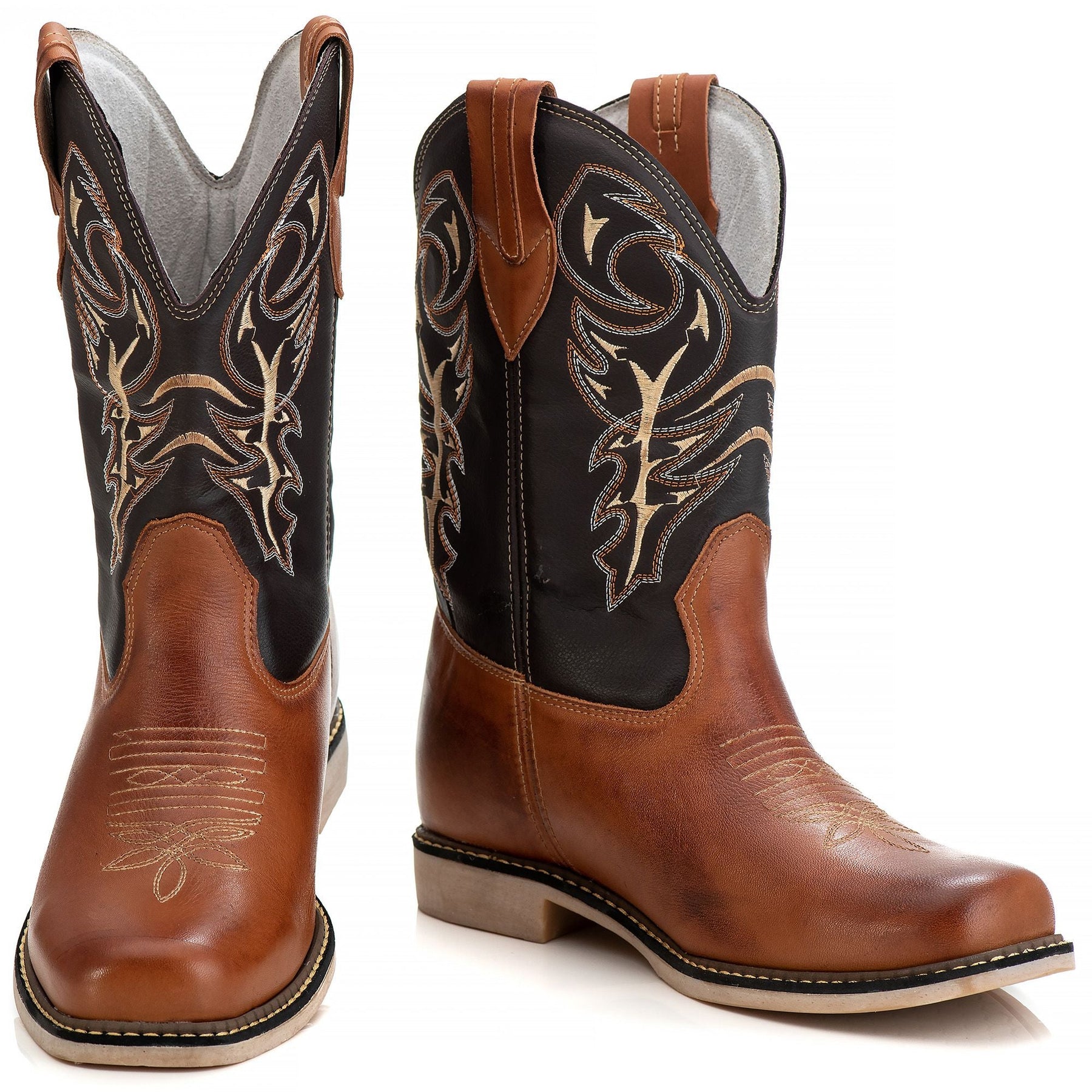 Bota Texana Masculina Lisa Marrom Rodeio Cowboy Couro Legítimo Conforto Durável
