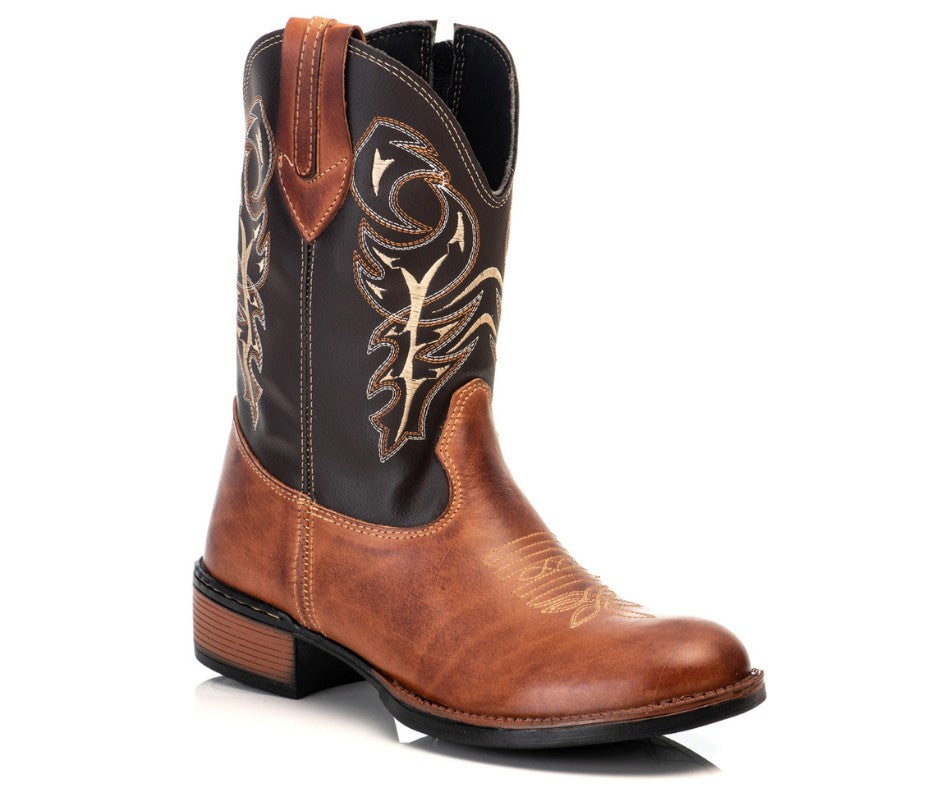 Bota Texana Masculina Campero Marrom Cano Longo Zíper Rodeio Cowboy