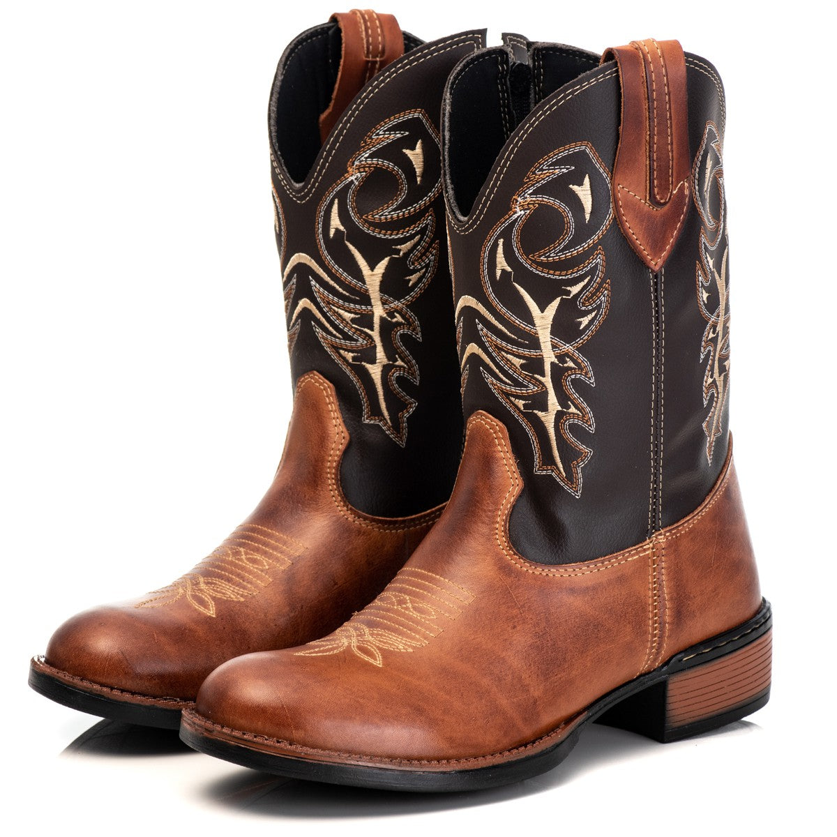 Bota Texana Masculina Campero Marrom Cano Longo Zíper Rodeio Cowboy