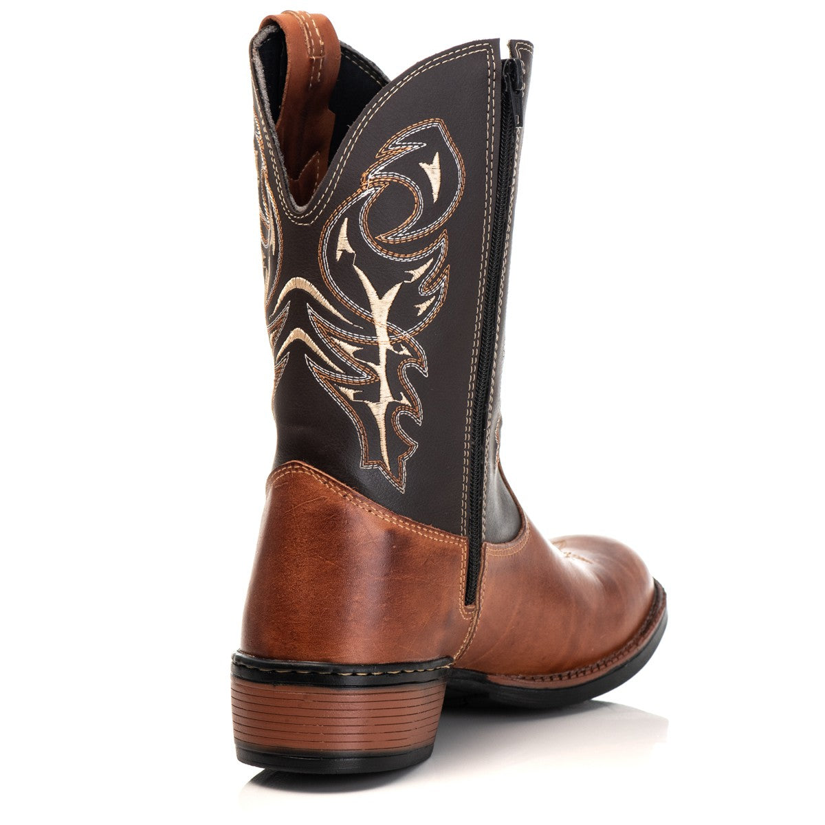 Bota Texana Masculina Campero Marrom Cano Longo Zíper Rodeio Cowboy