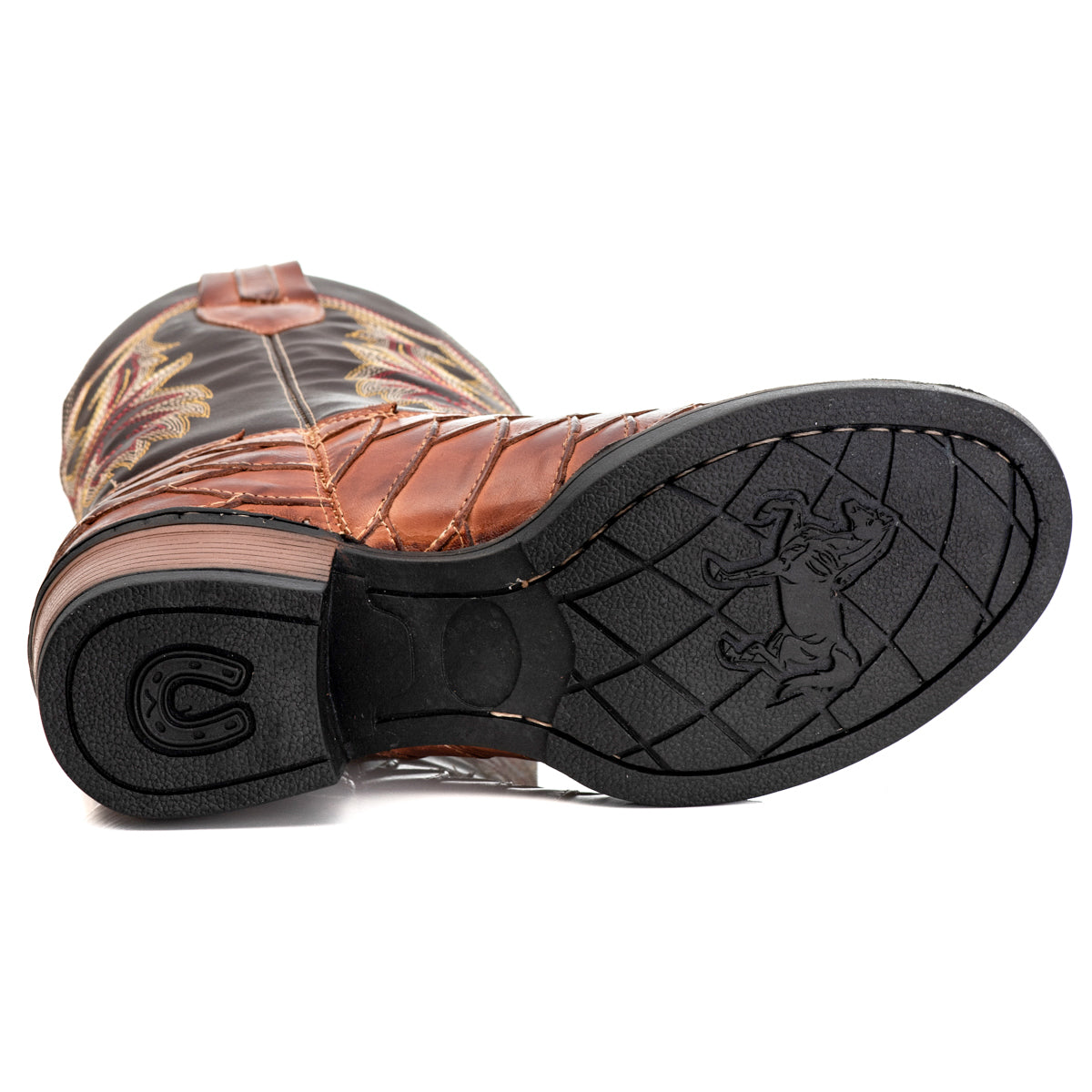 Bota Texana Masculina Escamada Campero Marrom Couro Legítimo Bico Redondo