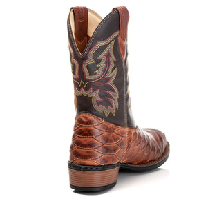 Bota Texana Masculina Escamada Campero Marrom Couro Legítimo Bico Redondo