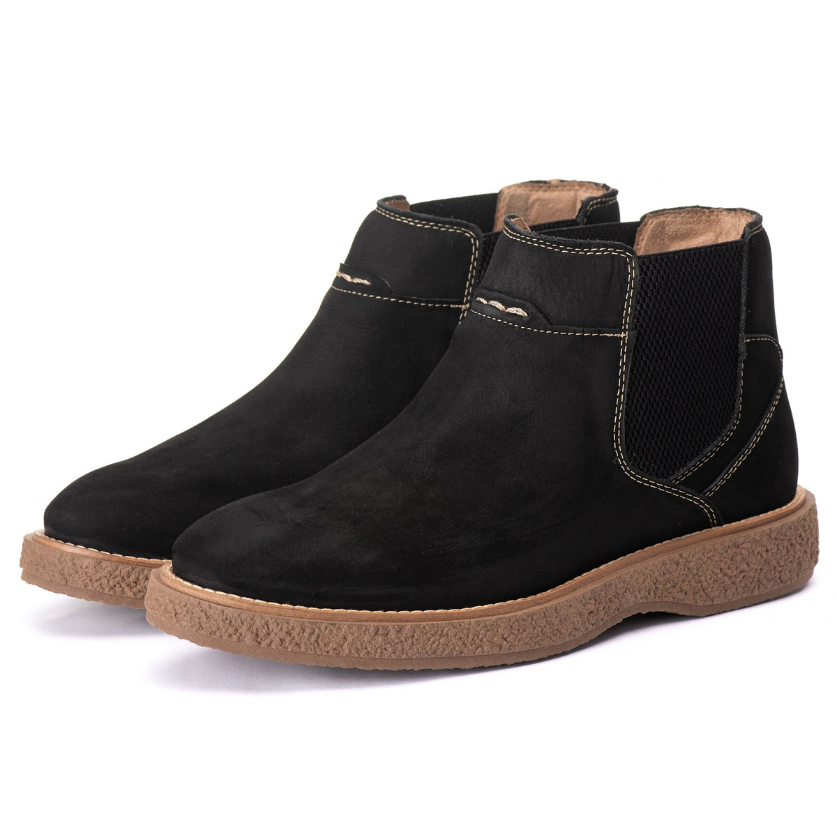 Bota Chelsea Masculina Café Couro Nobuk, Conforto Durável, Bico Redondo Social, Estilo Moderno