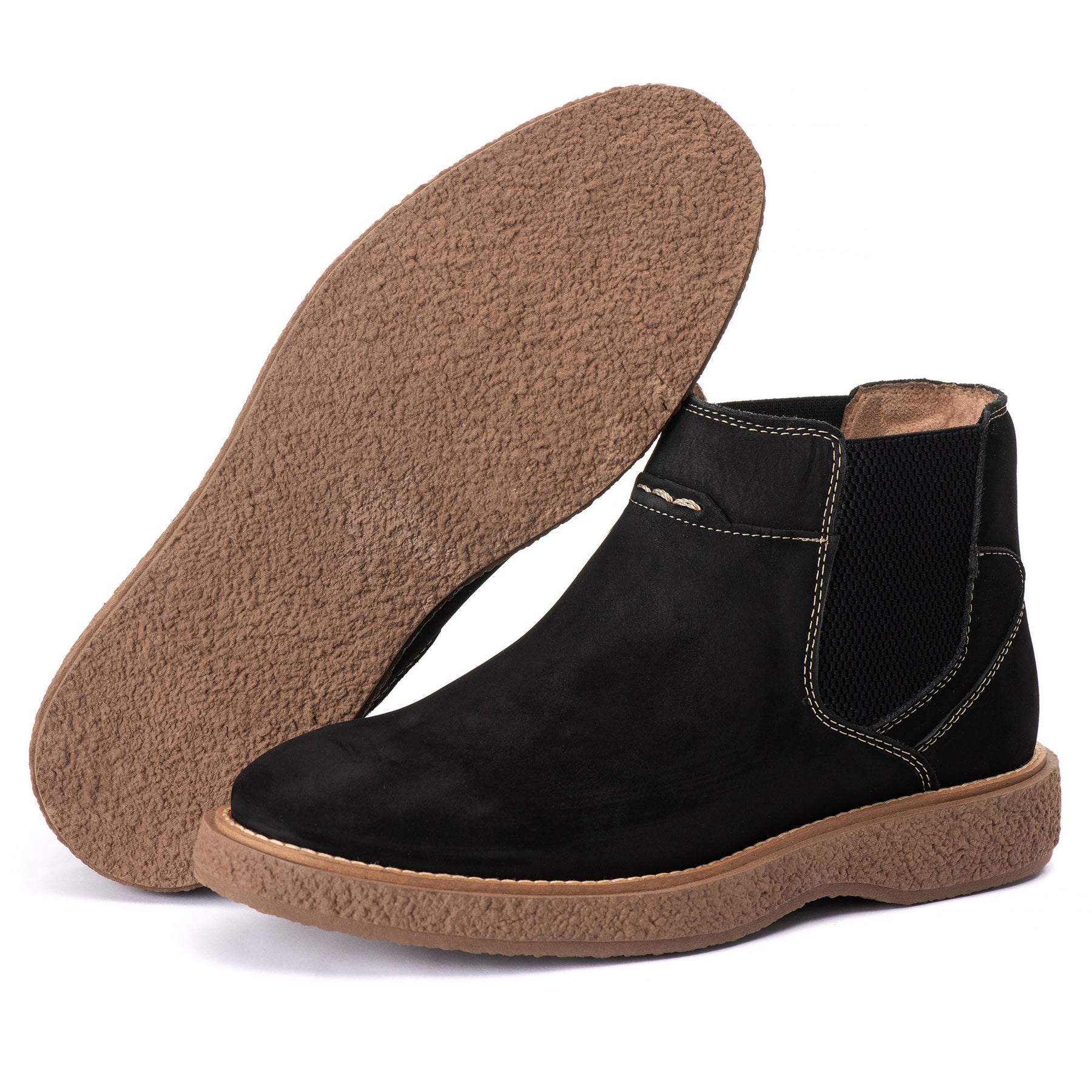 Bota Chelsea Masculina Café Couro Nobuk, Conforto Durável, Bico Redondo Social, Estilo Moderno
