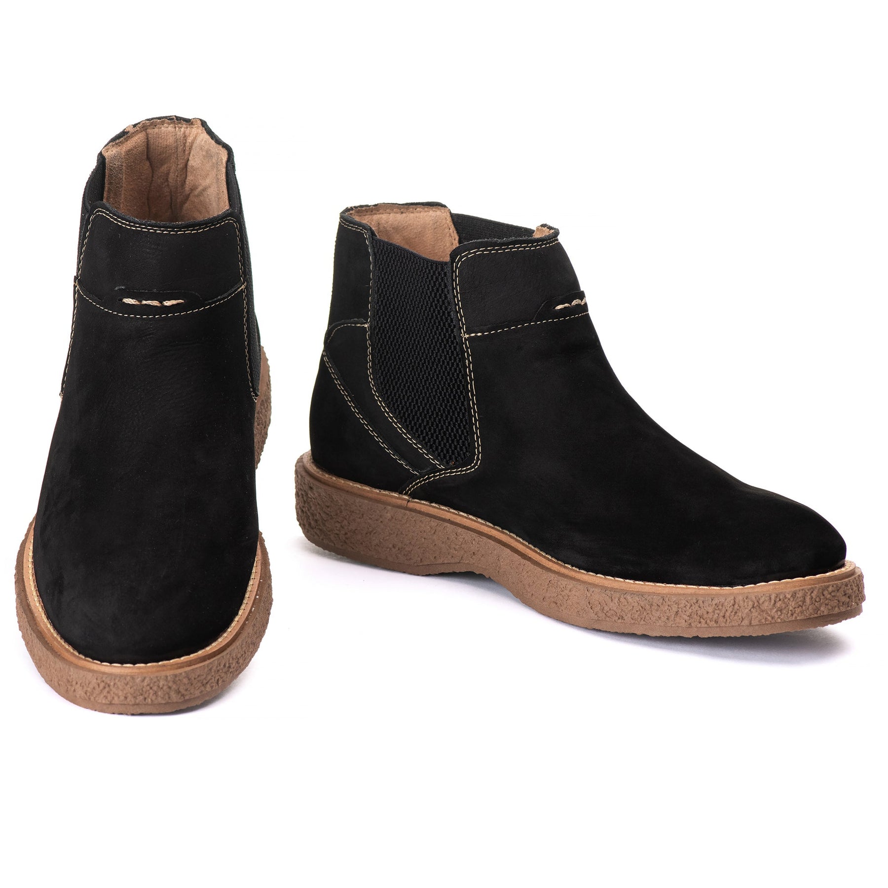 Bota Chelsea Masculina Café Couro Nobuk, Conforto Durável, Bico Redondo Social, Estilo Moderno